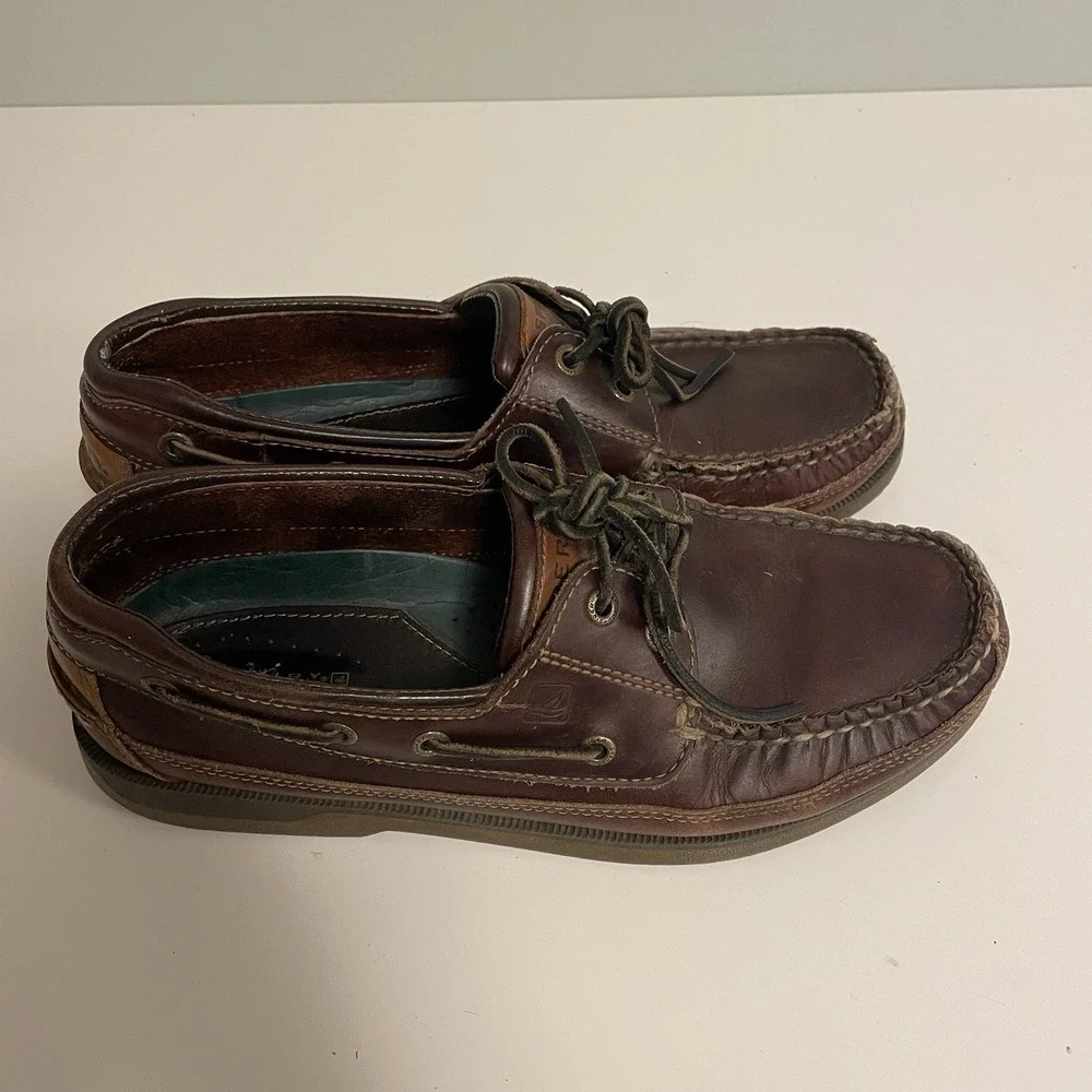 Sperry Top-Sider Boat Shoes Mens 9M Dark Brown Leather‎ Mako 2-Eye Casual Deck